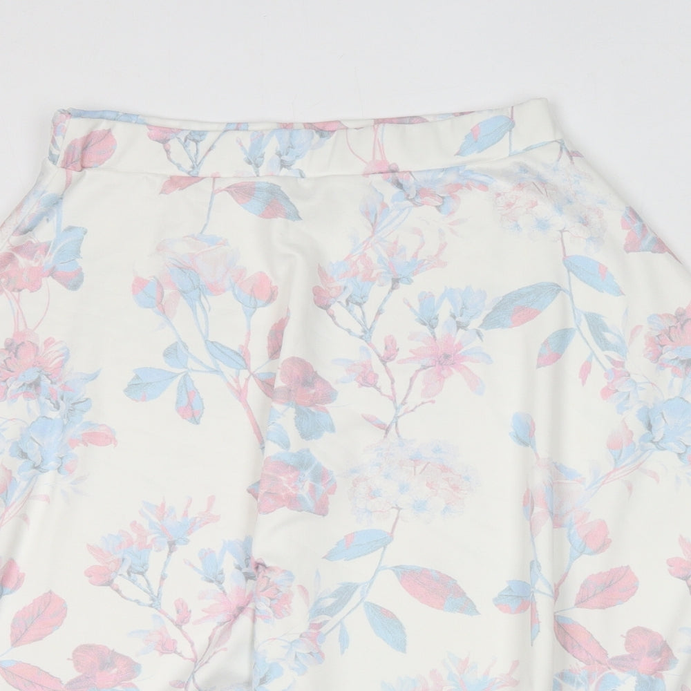 Boohoo Womens White Floral Polyester Skater Skirt Size 14