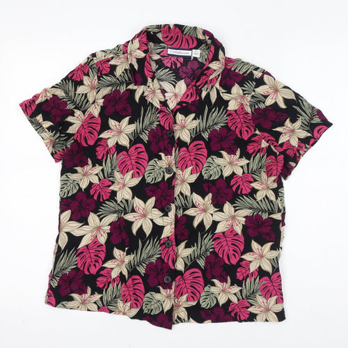 Croft & Barrow Womens Pink Floral Viscose Basic Button-Up Size XS Collared