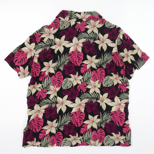 Croft & Barrow Womens Pink Floral Viscose Basic Button-Up Size XS Collared