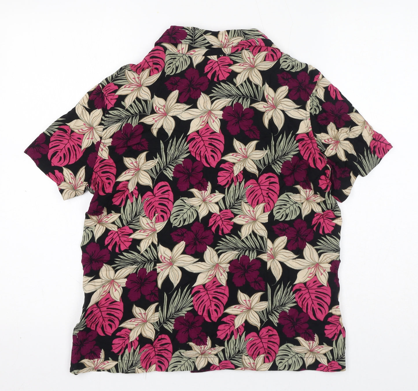 Croft & Barrow Womens Pink Floral Viscose Basic Button-Up Size XS Collared