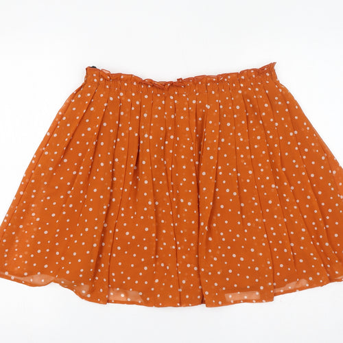 Uniqlo Womens Orange Polka Dot Polyester Flare Skirt Size 12