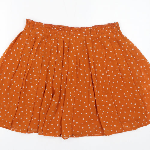 Uniqlo Womens Orange Polka Dot Polyester Flare Skirt Size 12