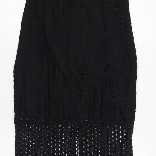 Miss Selfridge Womens Black Polyamide Maxi Size 10 Round Neck Zip - Crochet Overlay