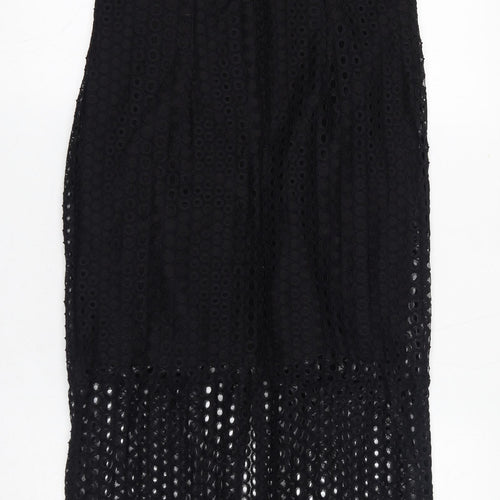 Miss Selfridge Womens Black Polyamide Maxi Size 10 Round Neck Zip - Crochet Overlay