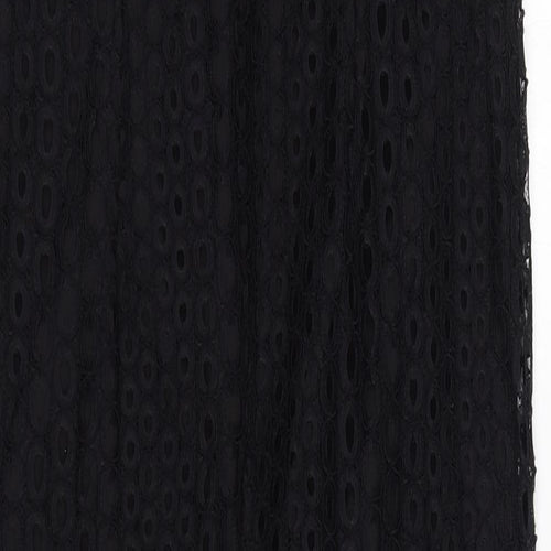 Miss Selfridge Womens Black Polyamide Maxi Size 10 Round Neck Zip - Crochet Overlay