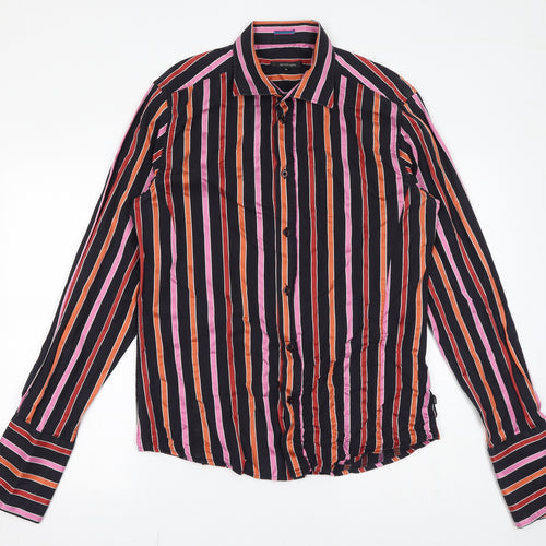 Matinique Womens Black Striped 100% Cotton Basic Button-Up Size XL Collared