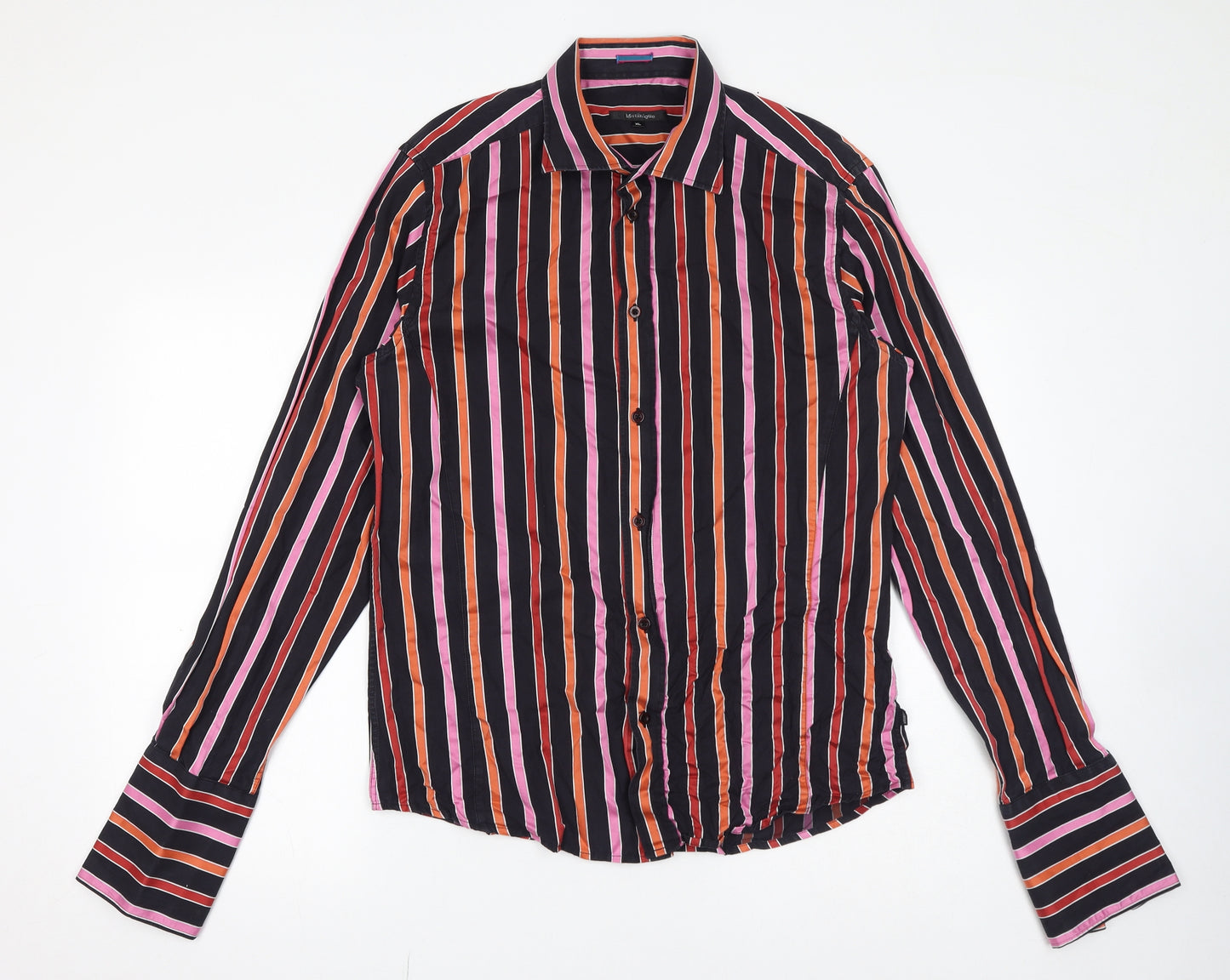 Matinique Womens Black Striped 100% Cotton Basic Button-Up Size XL Collared