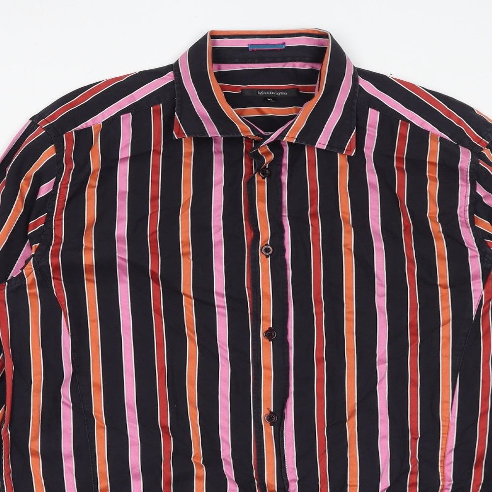 Matinique Womens Black Striped 100% Cotton Basic Button-Up Size XL Collared