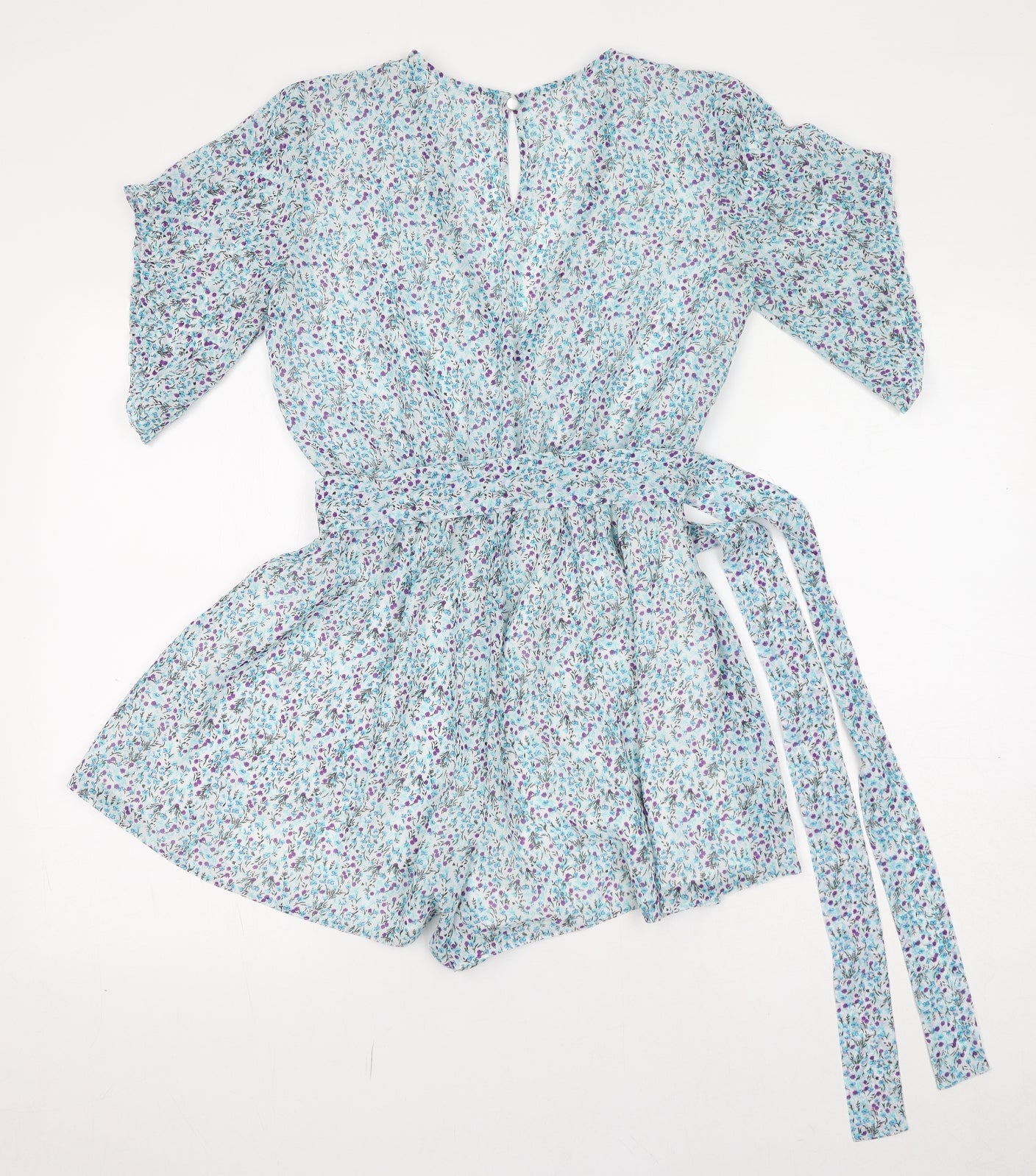 Missguided Womens Blue Floral Polyester Playsuit One-Piece Size 8 L13 in Pullover