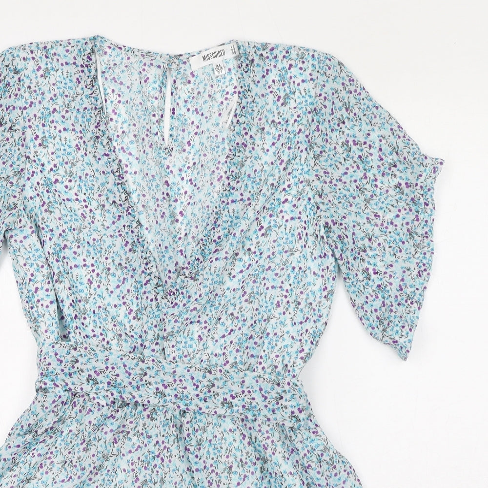 Missguided Womens Blue Floral Polyester Playsuit One-Piece Size 8 L13 in Pullover