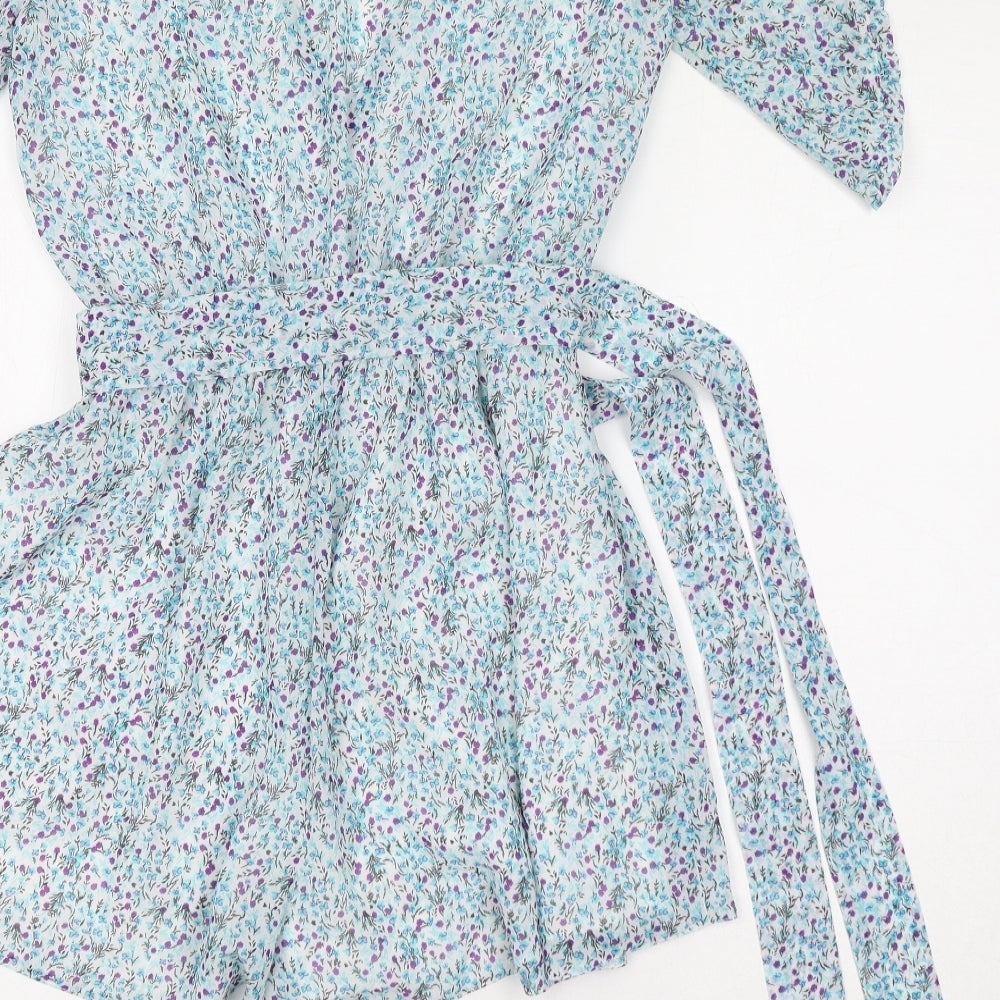Missguided Womens Blue Floral Polyester Playsuit One-Piece Size 8 L13 in Pullover