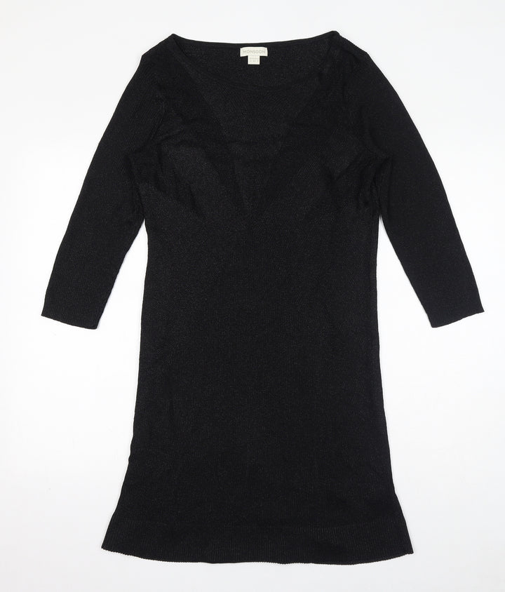 Monsoon Womens Black Viscose Shift Size 12 Round Neck Pullover - Panelled Bodice
