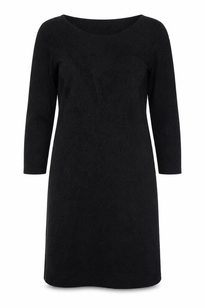 Front view of Monsoon women’s black viscose shift, size UK 12, round neck pullover - panelled bodice