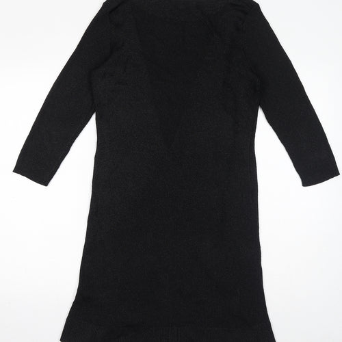 Monsoon Womens Black Viscose Shift Size 12 Round Neck Pullover - Panelled Bodice