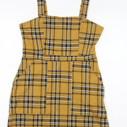 Bershka Womens Yellow Check Polyester Mini Size S Square Neck Pullover