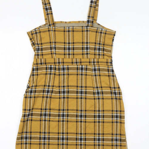 Bershka Womens Yellow Check Polyester Mini Size S Square Neck Pullover