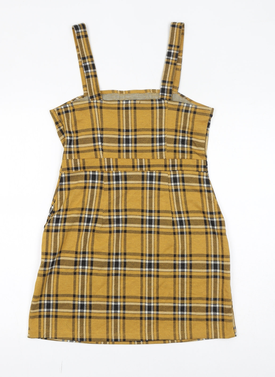 Bershka Womens Yellow Check Polyester Mini Size S Square Neck Pullover