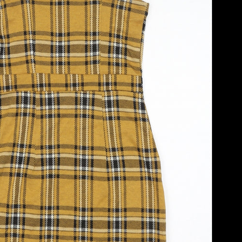Bershka Womens Yellow Check Polyester Mini Size S Square Neck Pullover