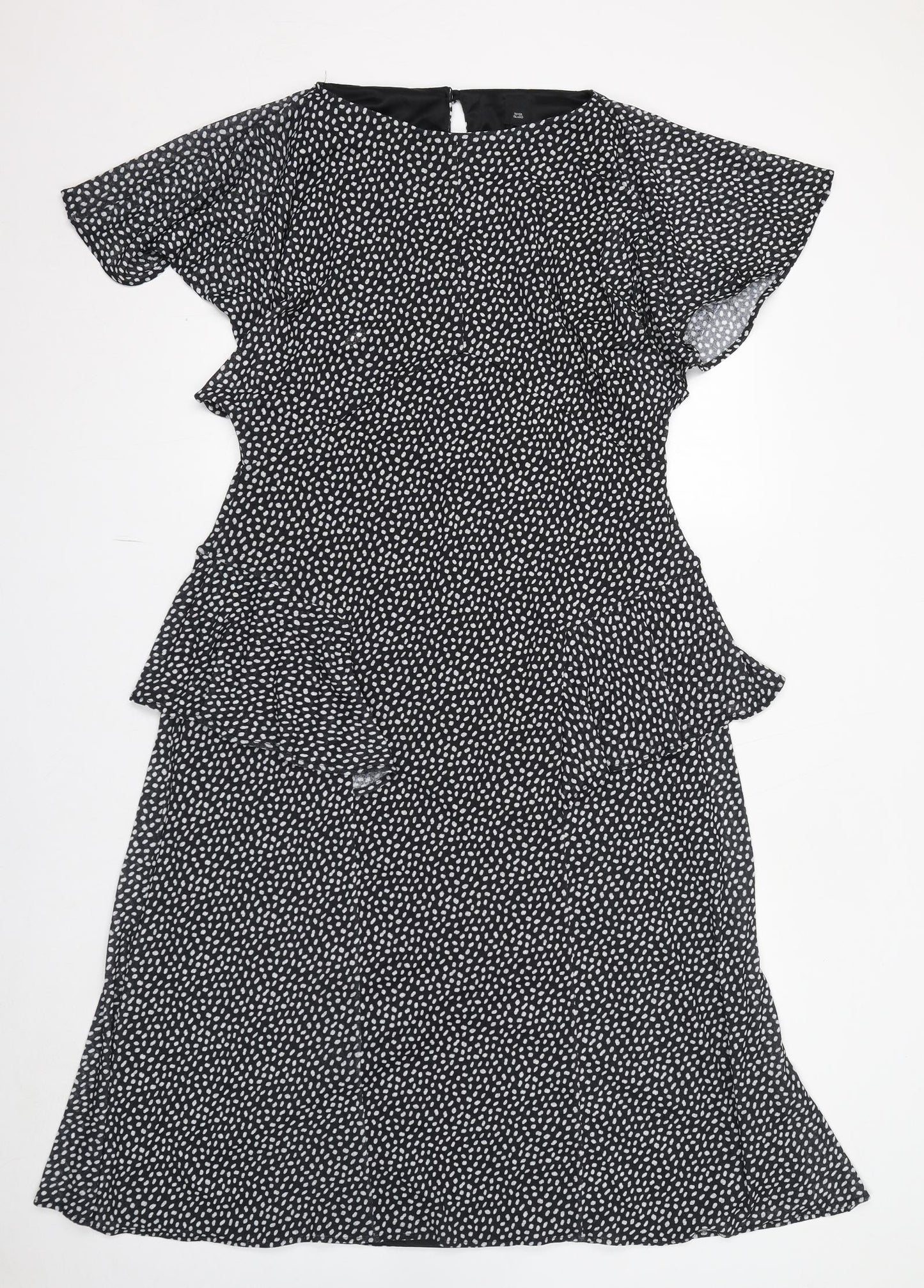 River Island Womens Black Polka Dot Polyester A-Line Size 18 Boat Neck Button - Frill