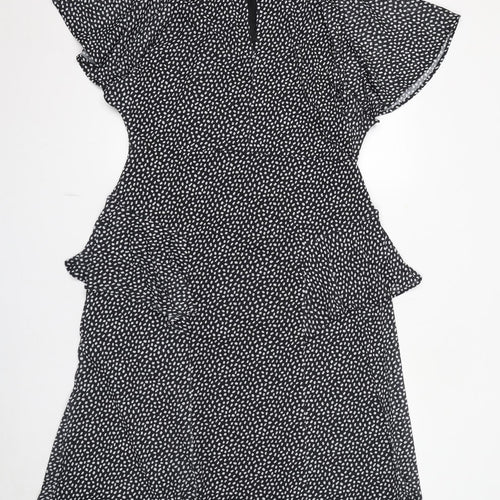 River Island Womens Black Polka Dot Polyester A-Line Size 18 Boat Neck Button - Frill