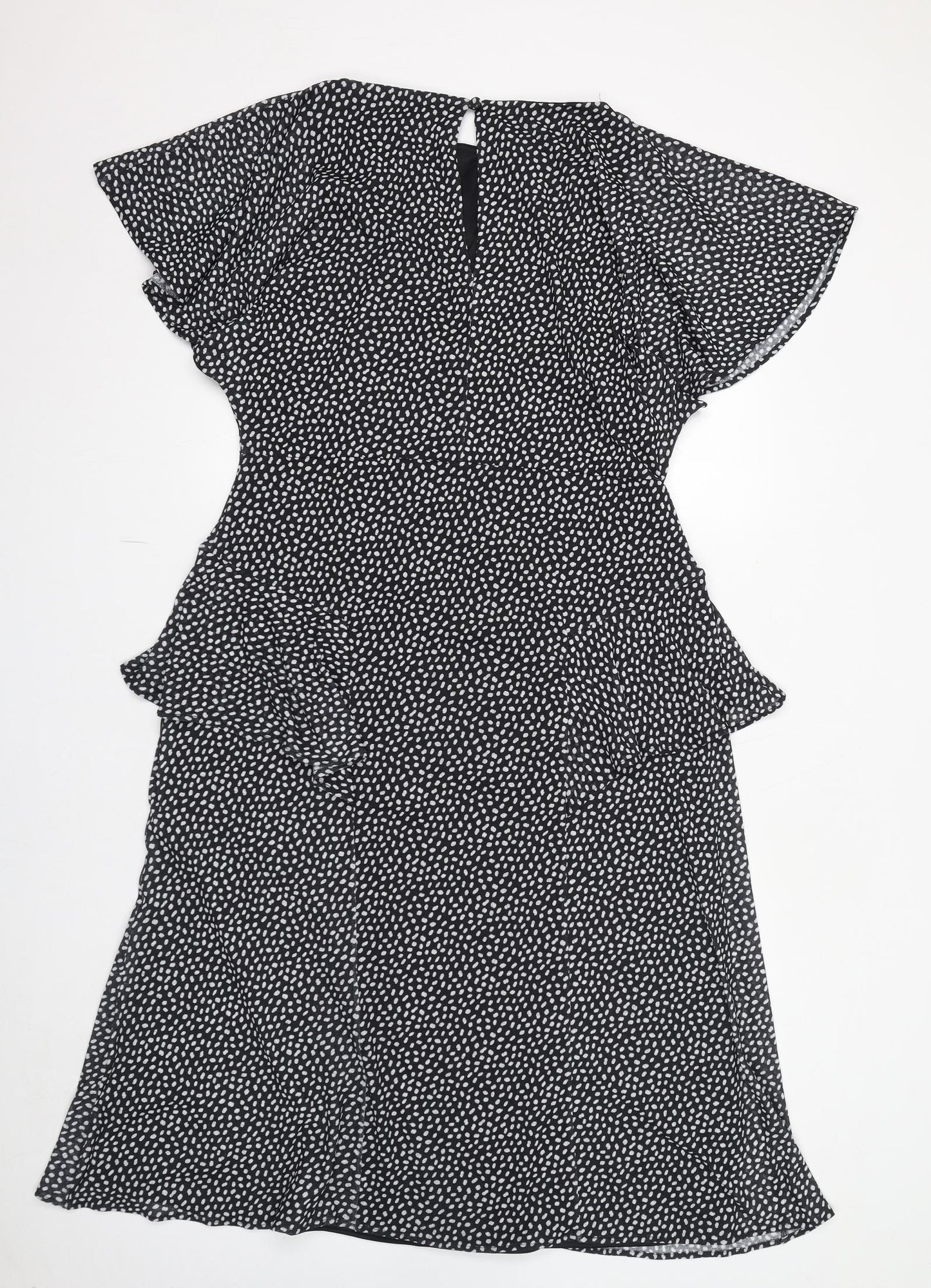 River Island Womens Black Polka Dot Polyester A-Line Size 18 Boat Neck Button - Frill