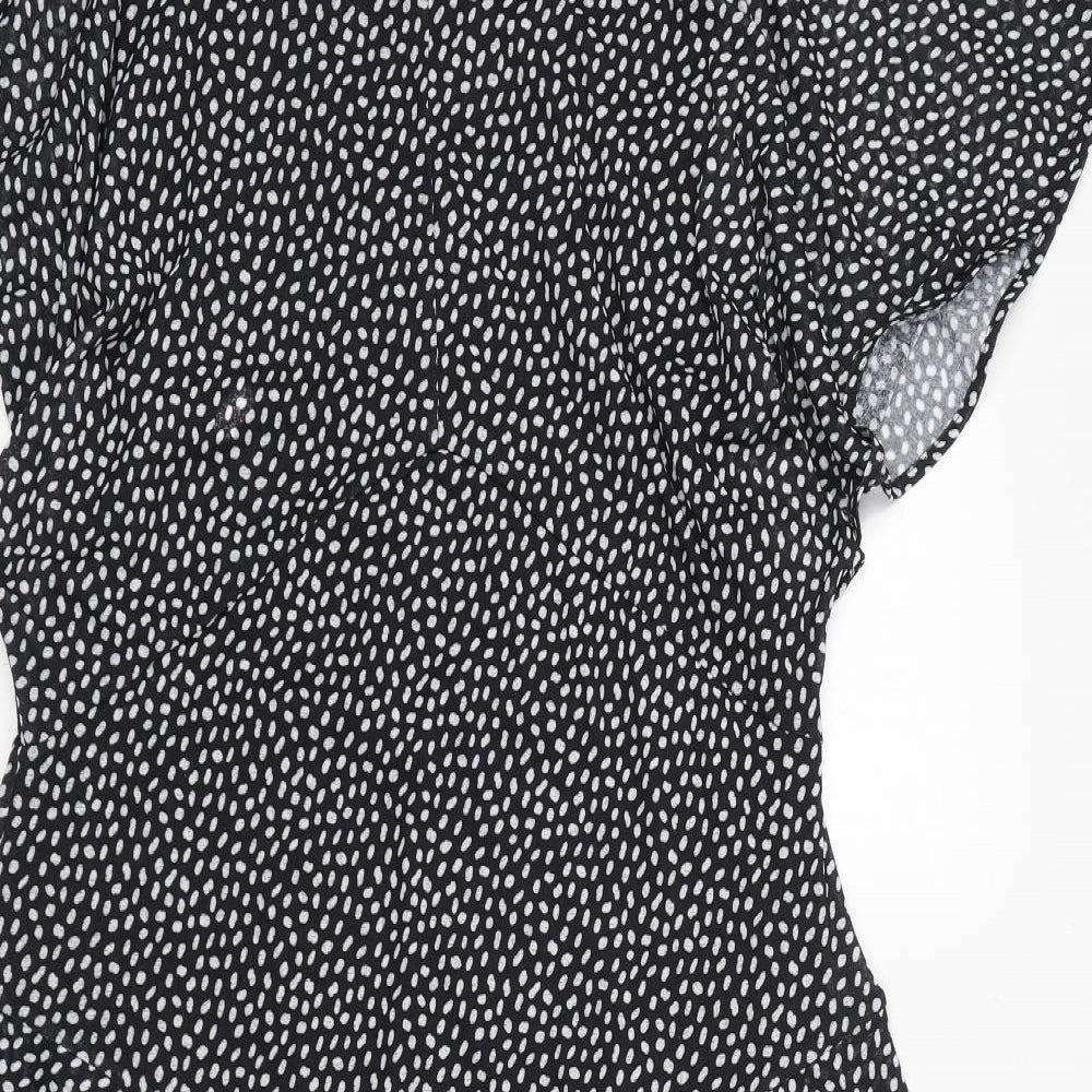 River Island Womens Black Polka Dot Polyester A-Line Size 18 Boat Neck Button - Frill