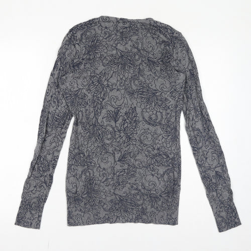 Gap Womens Grey V-Neck Floral 100% Cotton Pullover Jumper Size S