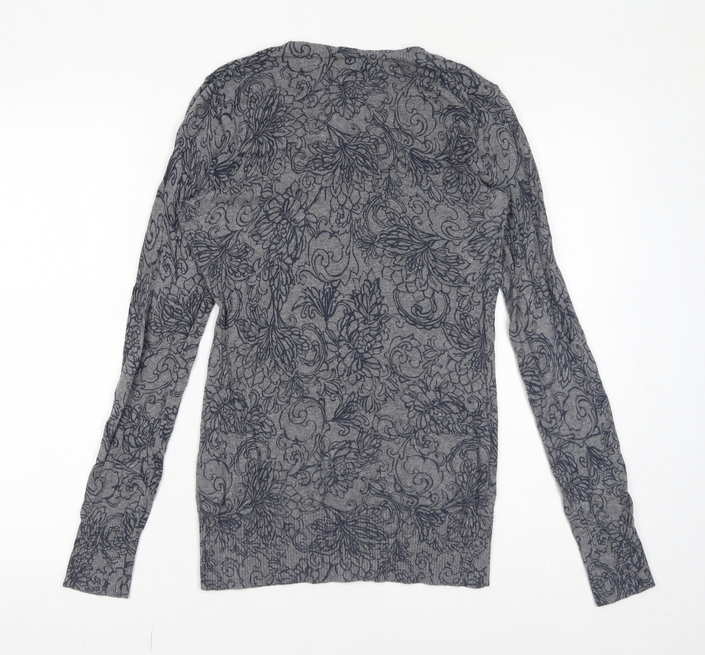 Gap Womens Grey V-Neck Floral 100% Cotton Pullover Jumper Size S