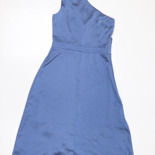 TFNC Womens Blue Polyester Fit & Flare Size 8 One Shoulder Zip