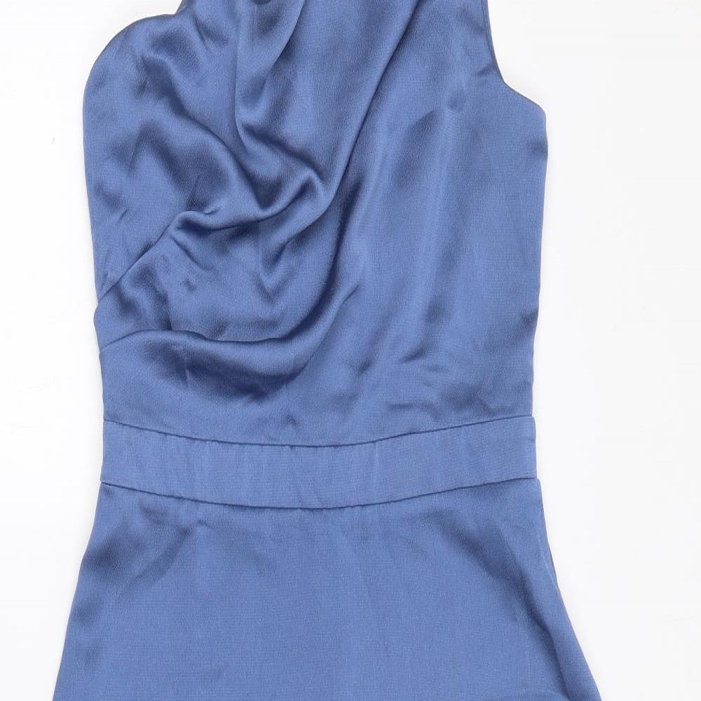 TFNC Womens Blue Polyester Fit & Flare Size 8 One Shoulder Zip