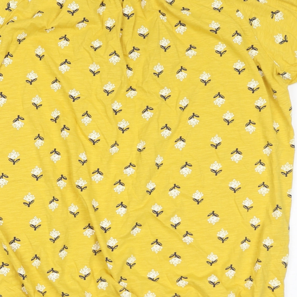 M&Co Womens Yellow Floral 100% Cotton Basic T-Shirt Size 14 Round Neck