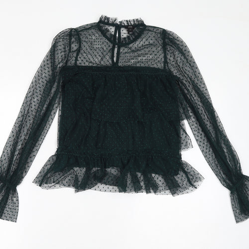 River Island Womens Green Polyester Basic Blouse Size 6 Mock Neck