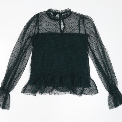 River Island Womens Green Polyester Basic Blouse Size 6 Mock Neck