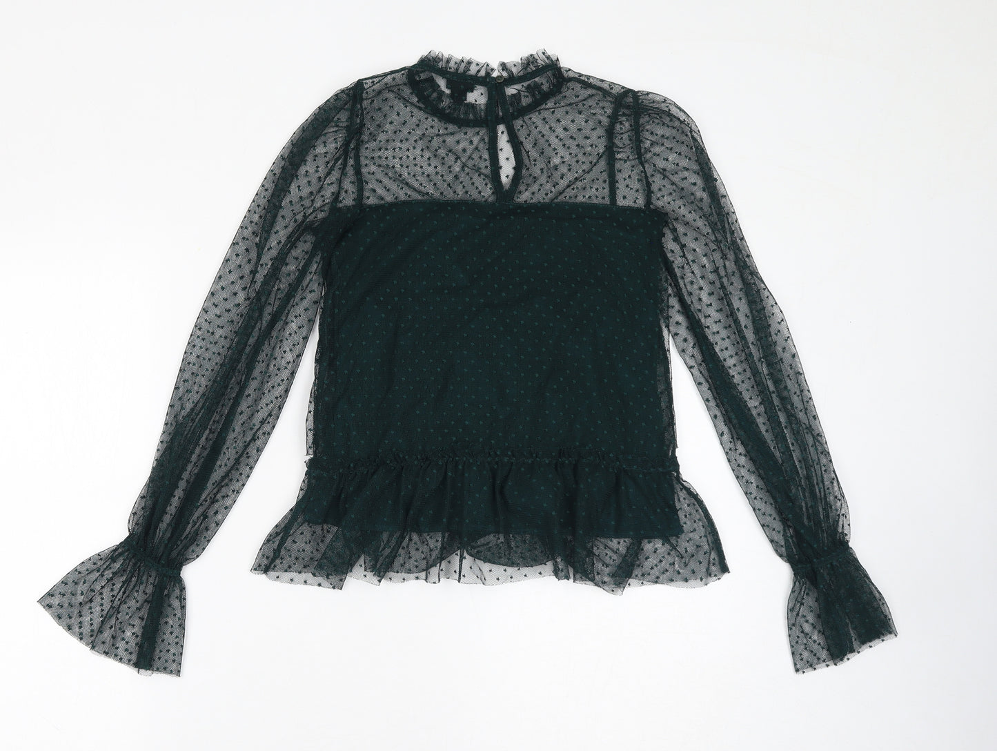 River Island Womens Green Polyester Basic Blouse Size 6 Mock Neck