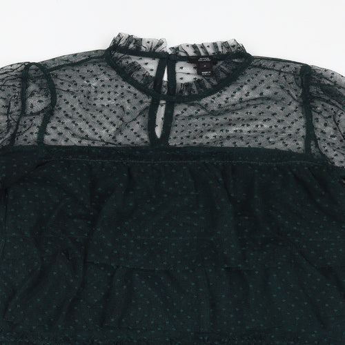River Island Womens Green Polyester Basic Blouse Size 6 Mock Neck