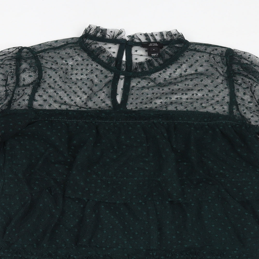 River Island Womens Green Polyester Basic Blouse Size 6 Mock Neck
