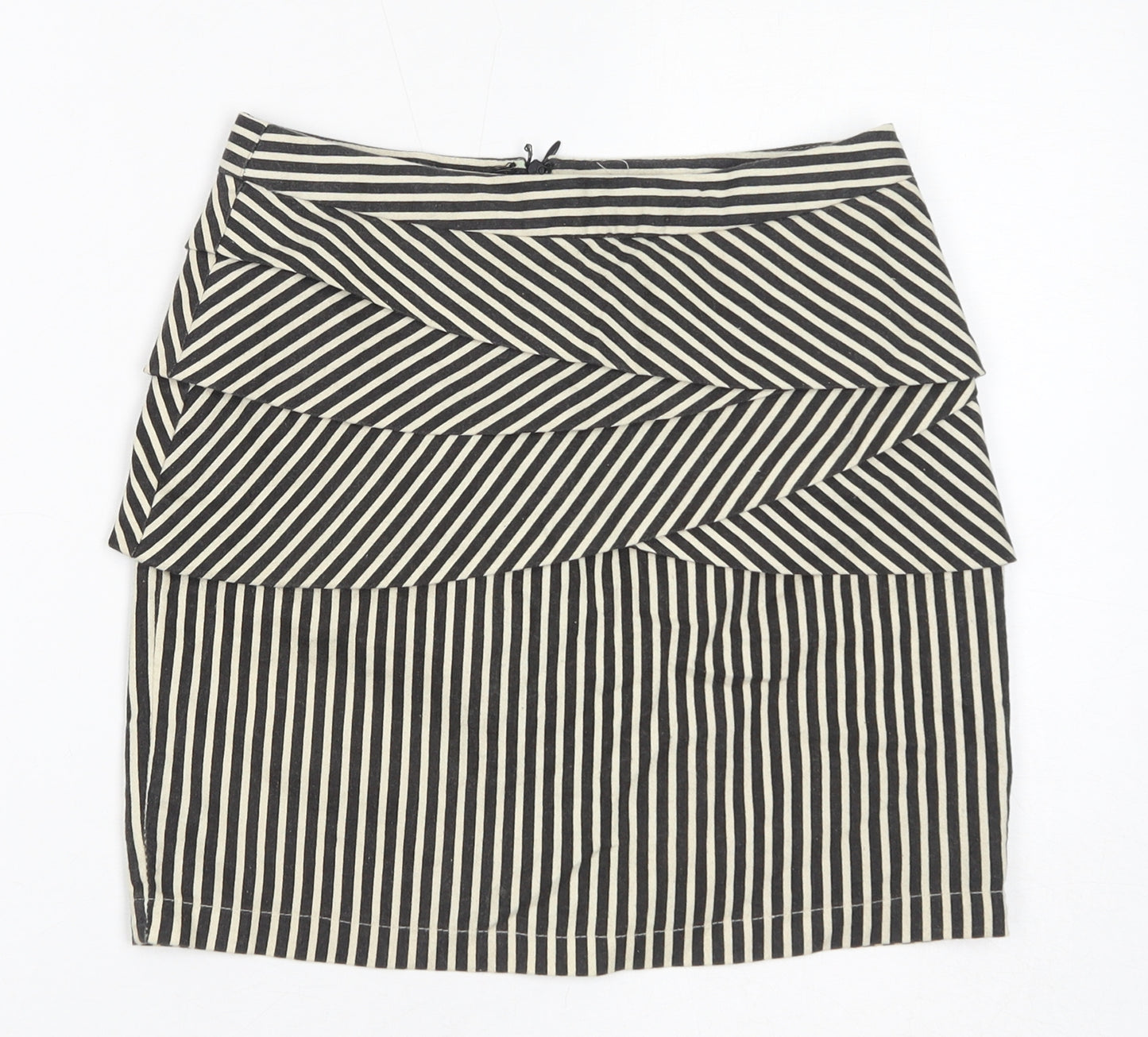 Stella Morgan Womens Black Striped Cotton Straight & Pencil Skirt Size S Zip