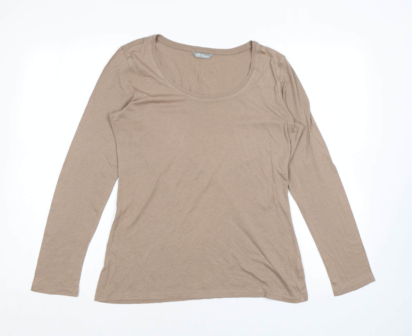 Marks and Spencer Womens Brown Modal Basic T-Shirt Size 12 Scoop Neck