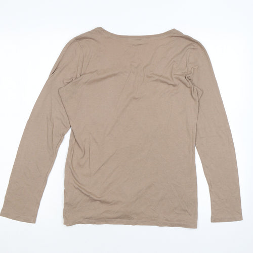 Marks and Spencer Womens Brown Modal Basic T-Shirt Size 12 Scoop Neck