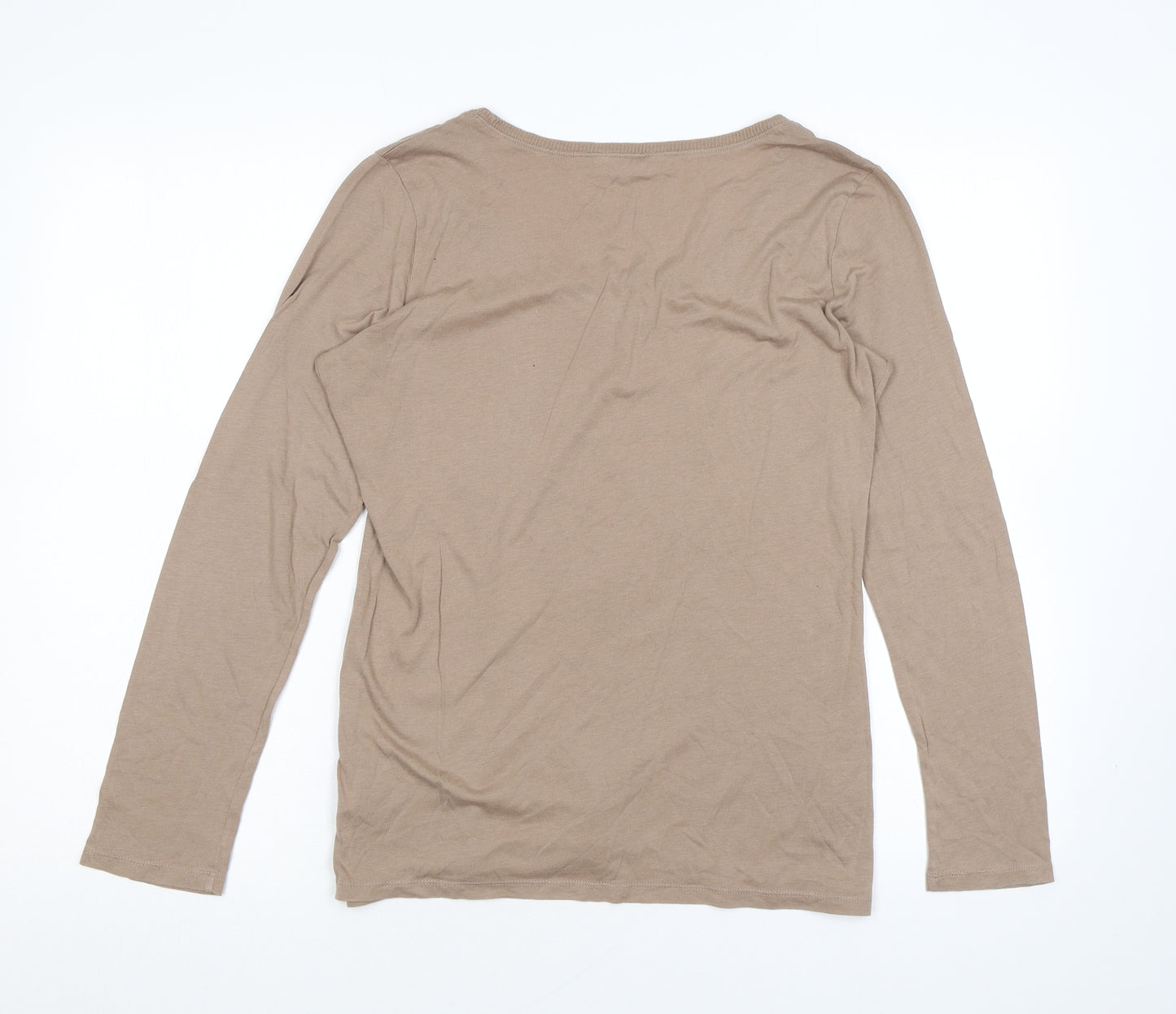 Marks and Spencer Womens Brown Modal Basic T-Shirt Size 12 Scoop Neck