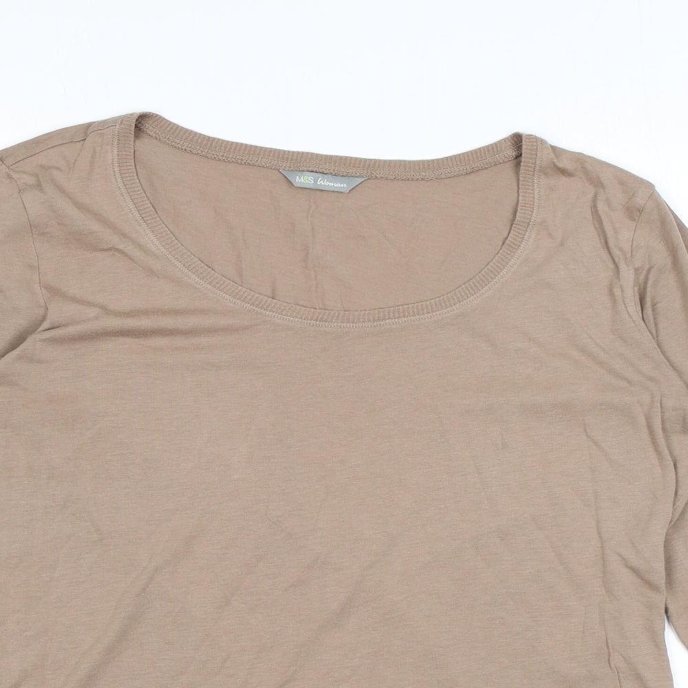 Marks and Spencer Womens Brown Modal Basic T-Shirt Size 12 Scoop Neck