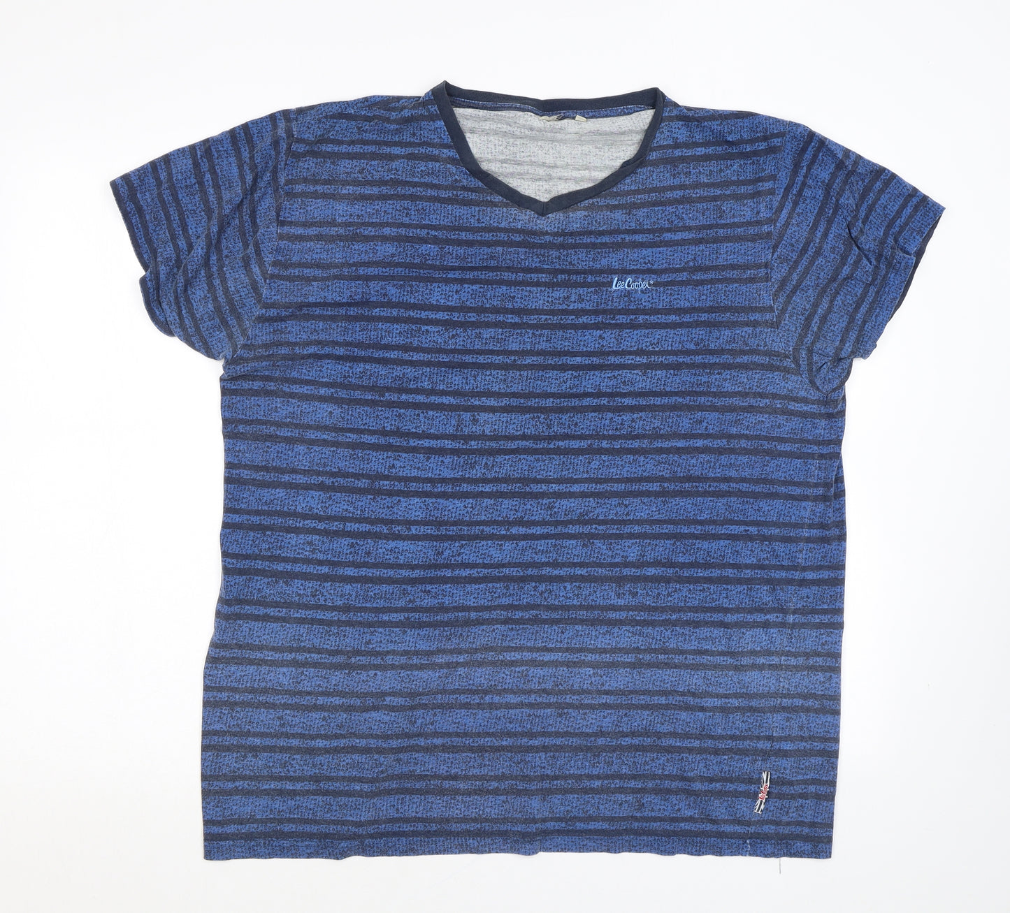 Lee Cooper Mens Blue Striped Polyester T-Shirt Size L Crew Neck