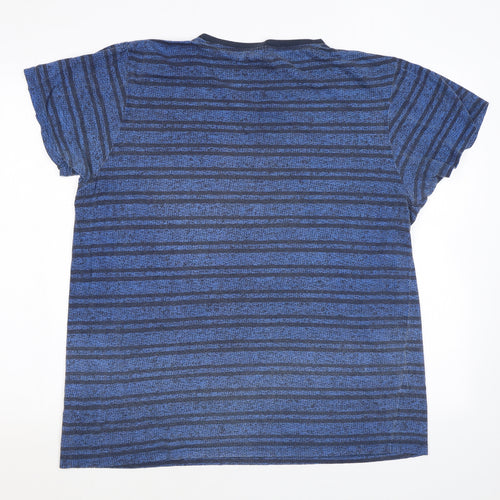 Lee Cooper Mens Blue Striped Polyester T-Shirt Size L Crew Neck