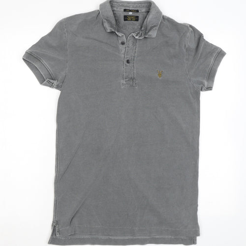 AllSaints Mens Grey Cotton Polo Size XS Collared Button