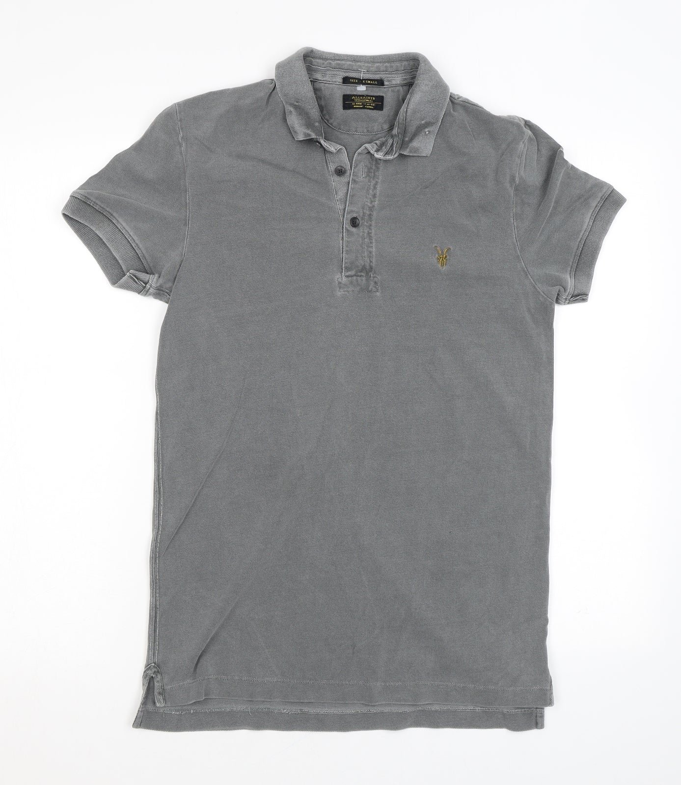 AllSaints Mens Grey Cotton Polo Size XS Collared Button