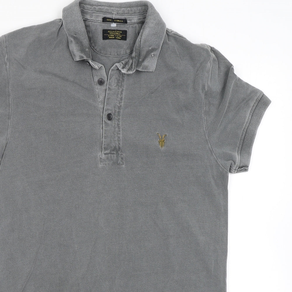 AllSaints Mens Grey Cotton Polo Size XS Collared Button