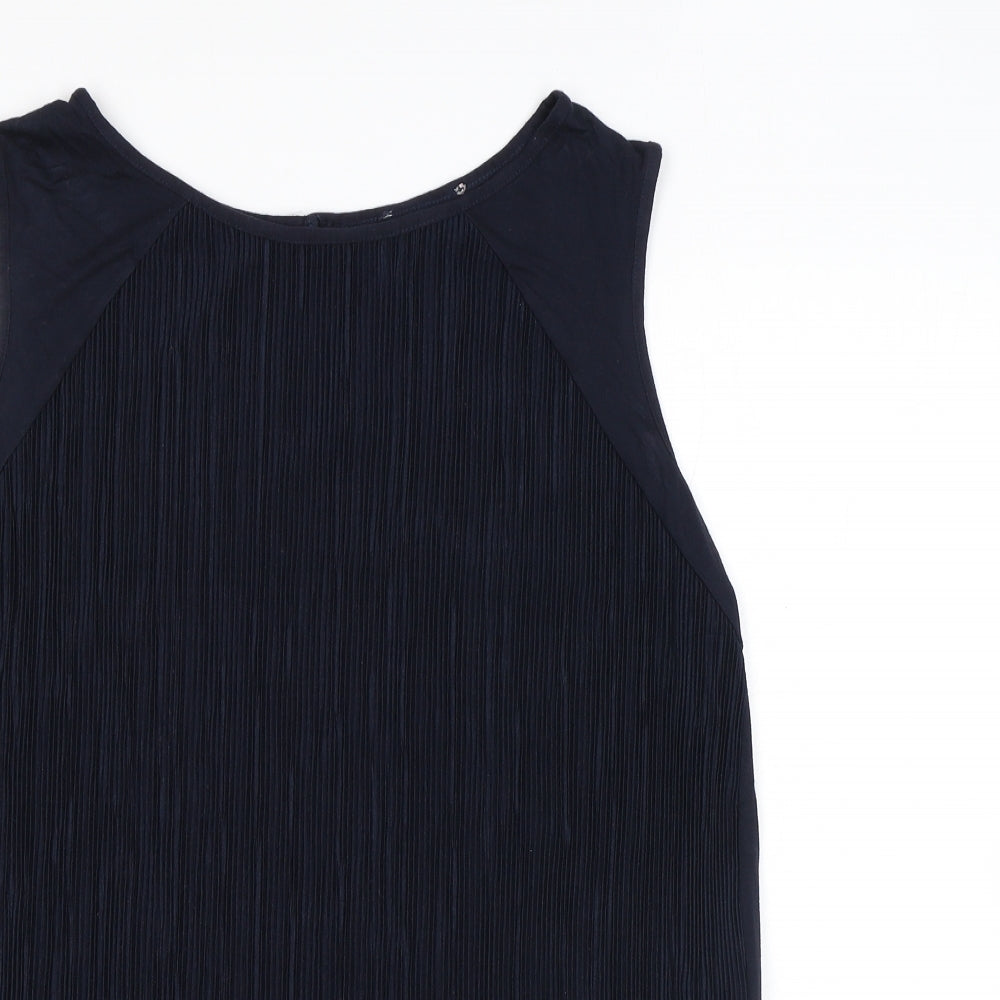Marks and Spencer Womens Blue Viscose Basic Tank Size 10 Boat Neck - Pleated Front