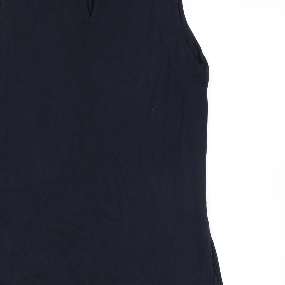 Marks and Spencer Womens Blue Viscose Basic Tank Size 10 Boat Neck - Pleated Front