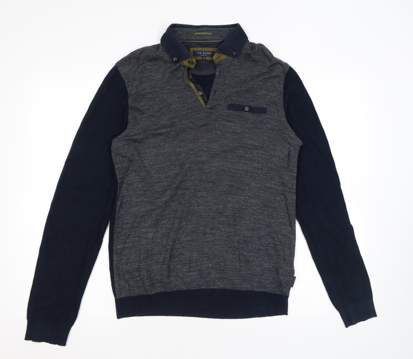 Ted Baker Mens Blue Collared Acrylic Pullover Jumper Size M Long Sleeve - Ted Baker Size 3