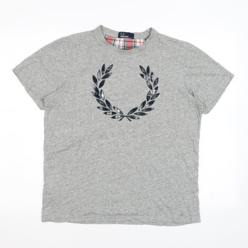 Fred Perry Mens Grey Cotton T-Shirt Size M Crew Neck